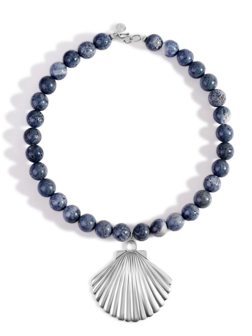 Mayamar Blue Beaded Necklace with Silver Shell Pendant